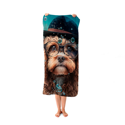 Cavapoo Dog Splashart Beach Towel