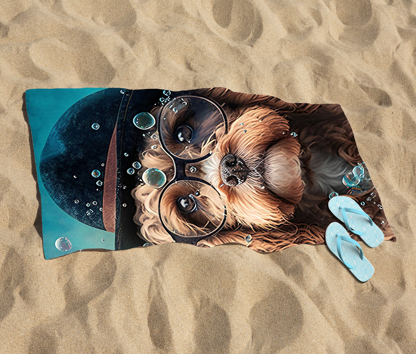 Cavapoo Dog Splashart Beach Towel