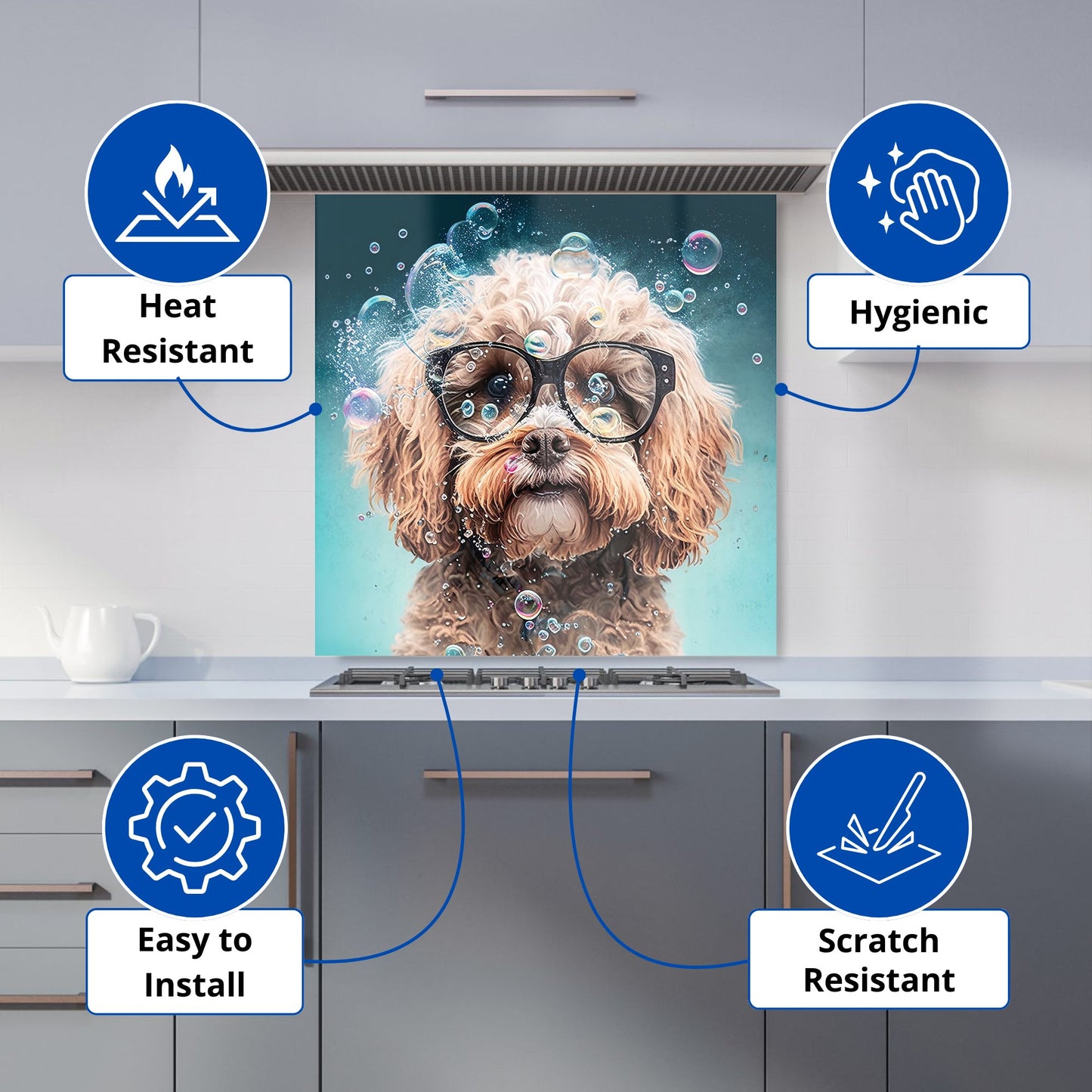 Cavapoo Dog With Glasses Splashart Kitchen Splashback