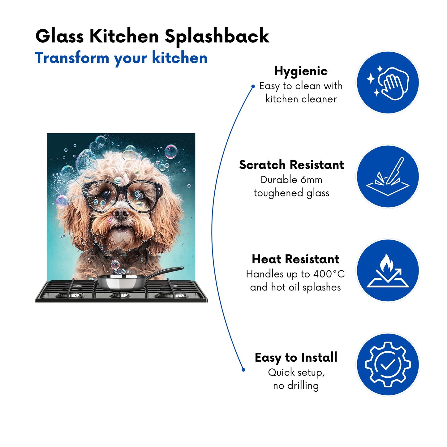 Cavapoo Dog With Glasses Splashart Kitchen Splashback