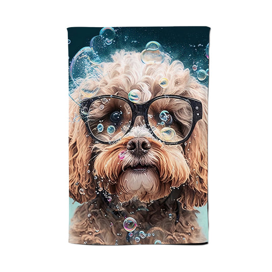 Cavapoo Dog With Glasses Splashart Tea Towel