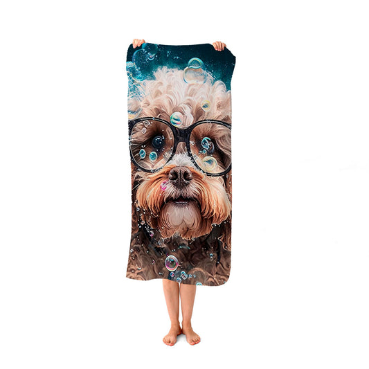 Cavapoo Dog With Glasses Splashart Beach Towel