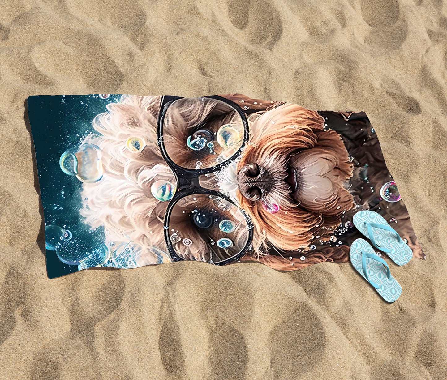 Cavapoo Dog With Glasses Splashart Beach Towel