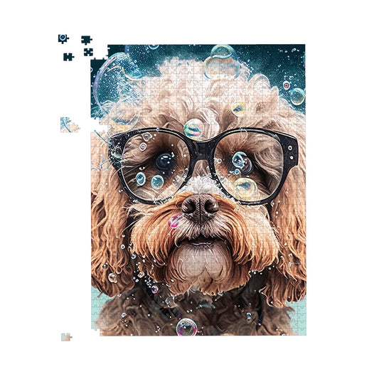 Cavapoo Dog With Glasses Splashart Jigsaw Puzzle