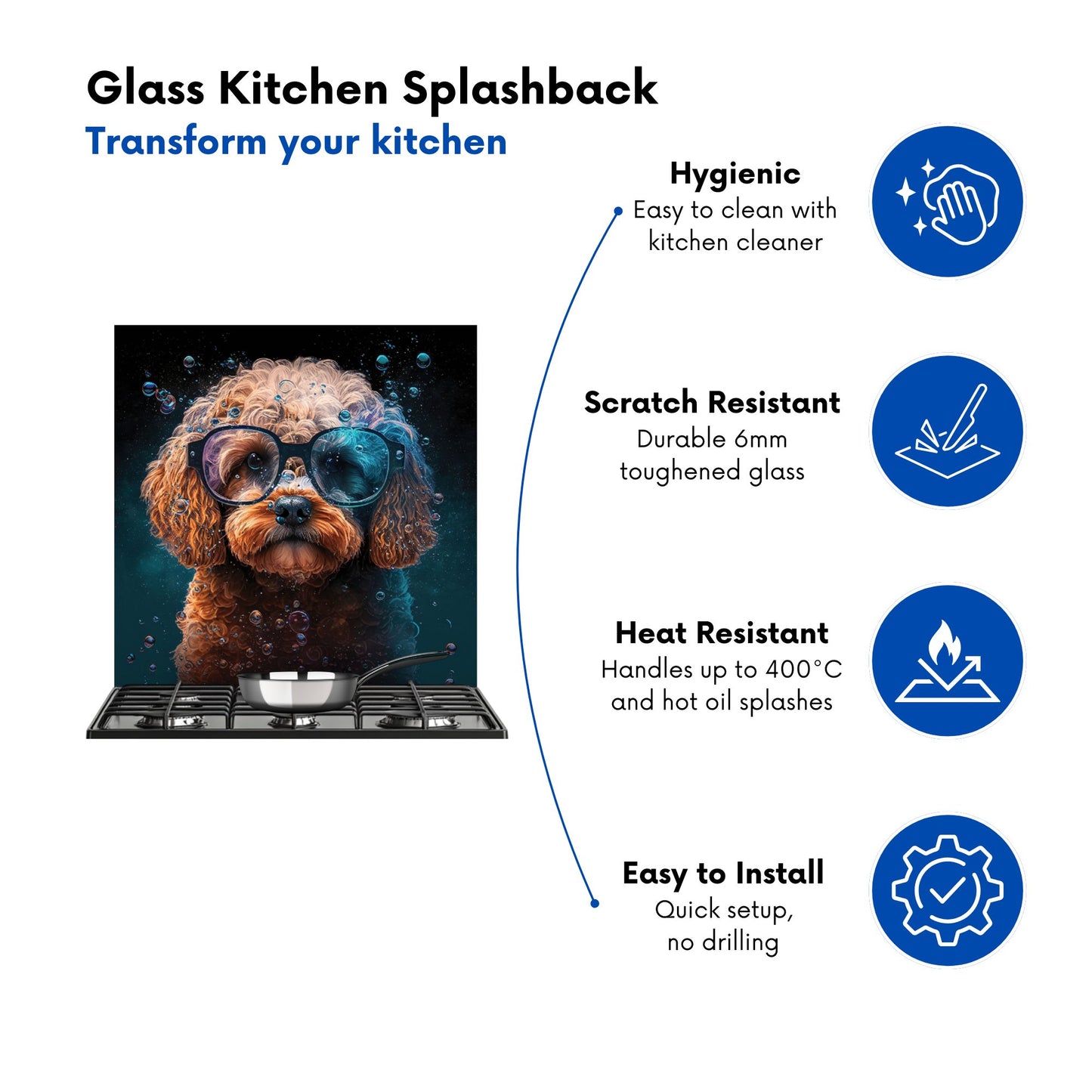 Cavapoo Dog Face Splashart Kitchen Splashback
