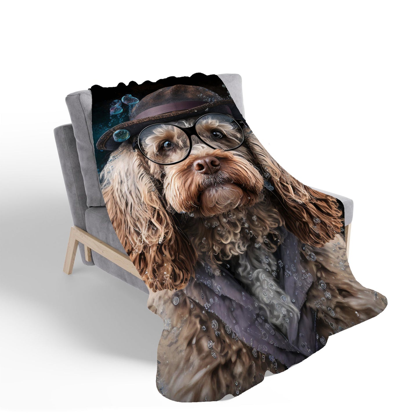 Cockapoo Dog With Glasses Splashart Sherpa Blanket