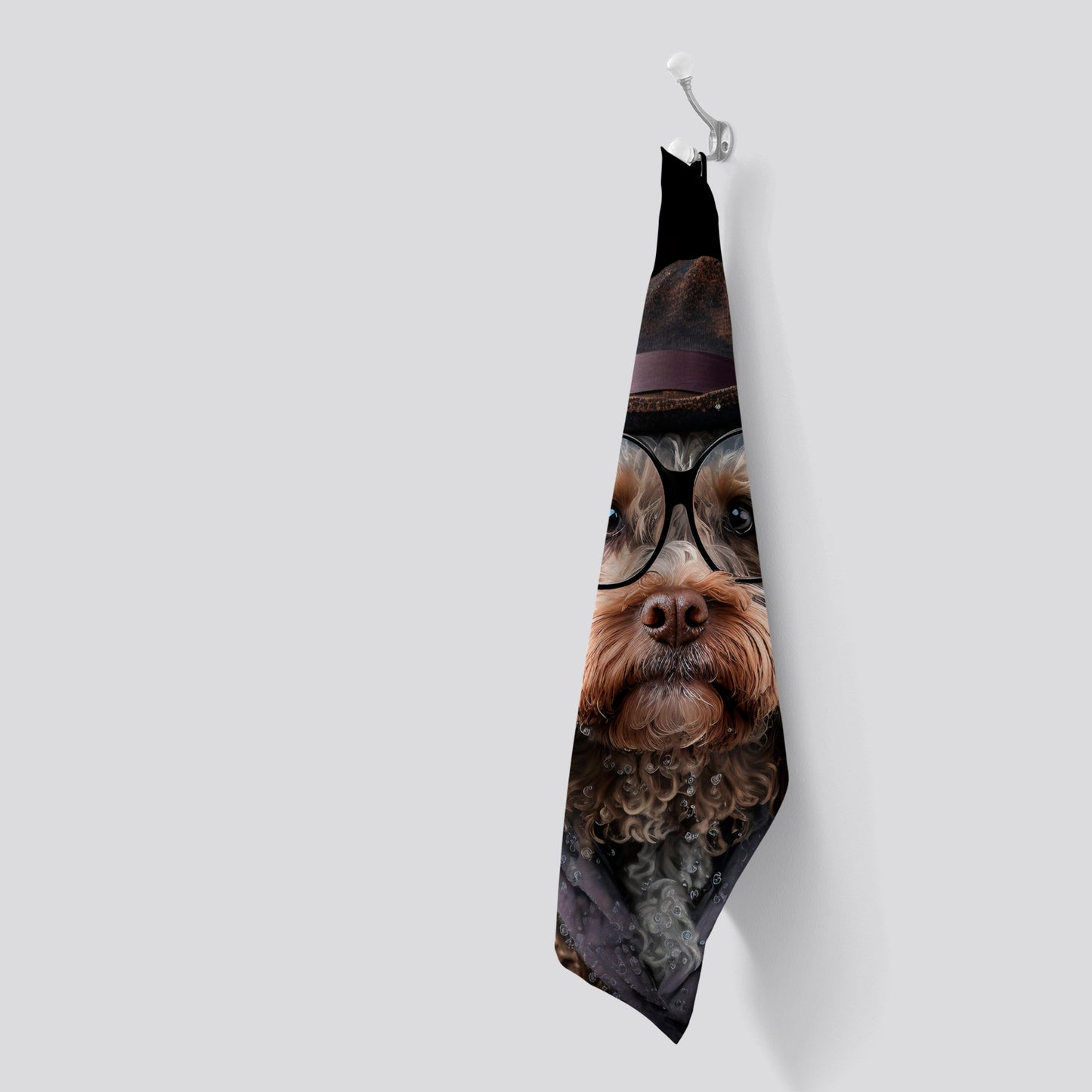 Cockapoo Dog With Glasses Splashart Tea Towel