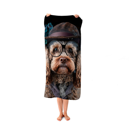 Cockapoo Dog With Glasses Splashart Beach Towel