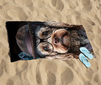 Cockapoo Dog With Glasses Splashart Beach Towel