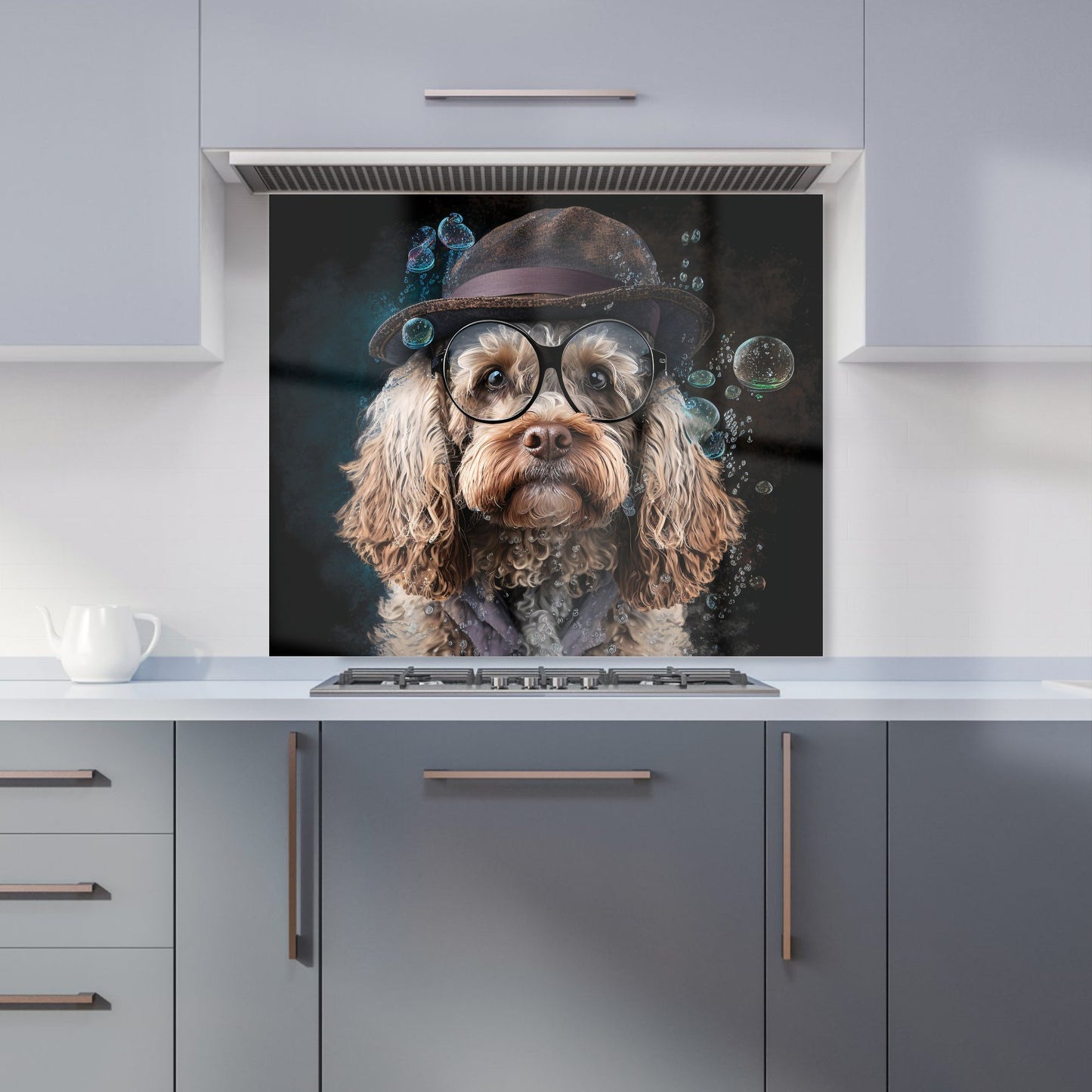 Cockapoo Dog With Glasses Splashart Kitchen Splashback
