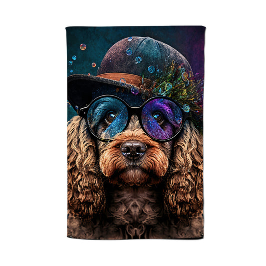Cockapoo Dog Face Splashart Tea Towel