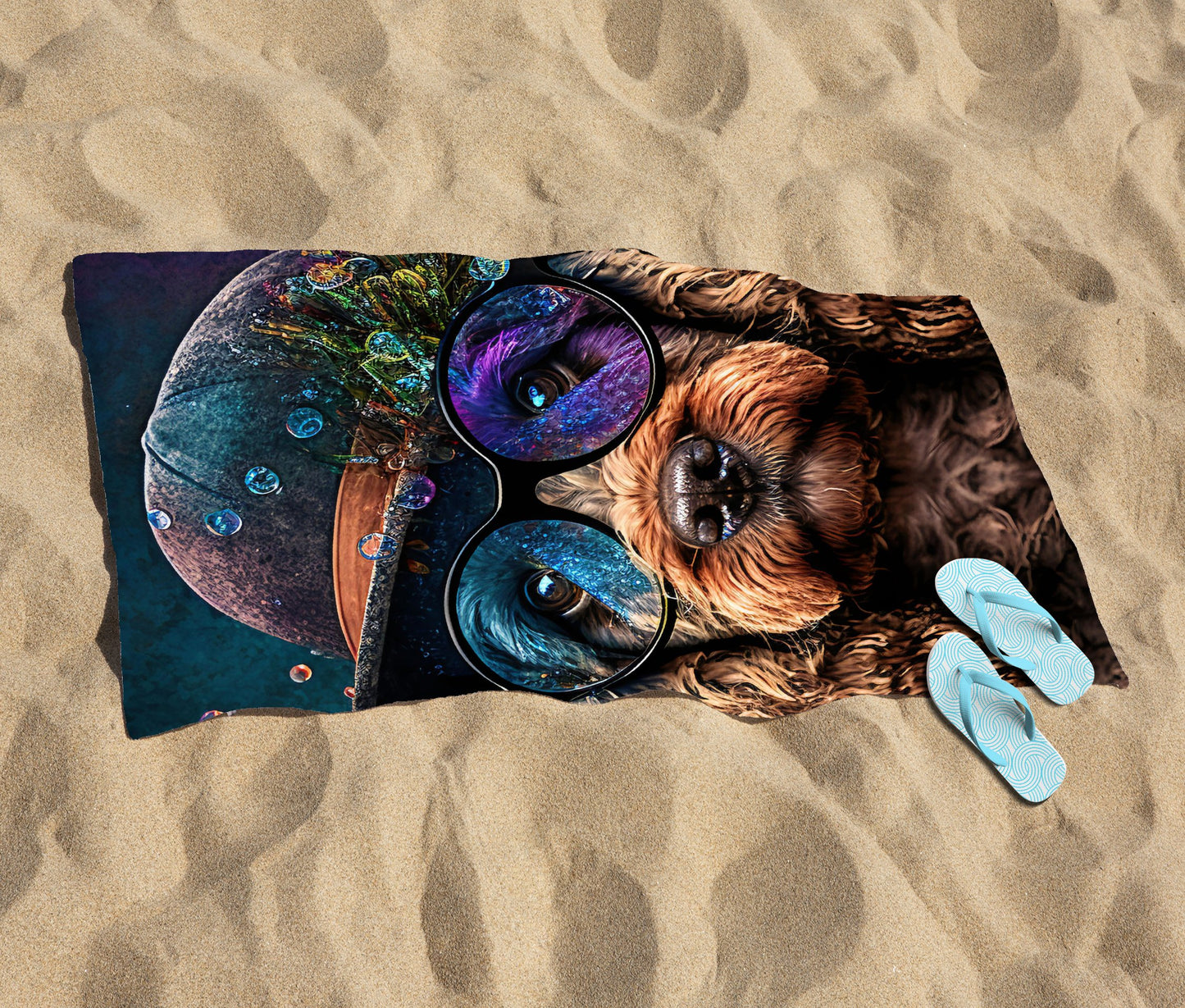 Cockapoo Dog Face Splashart Beach Towel