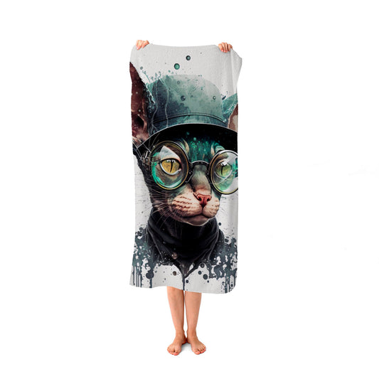 Cornish Rex Cat Splashart Beach Towel