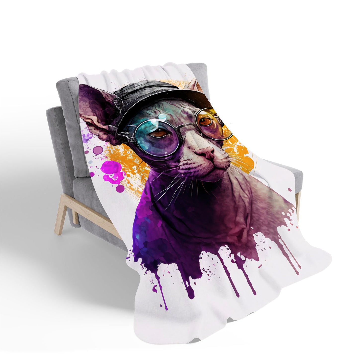 Cornish Rex With Glasses Splashart Sherpa Blanket