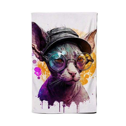 Cornish Rex With Glasses Splashart Tea Towel