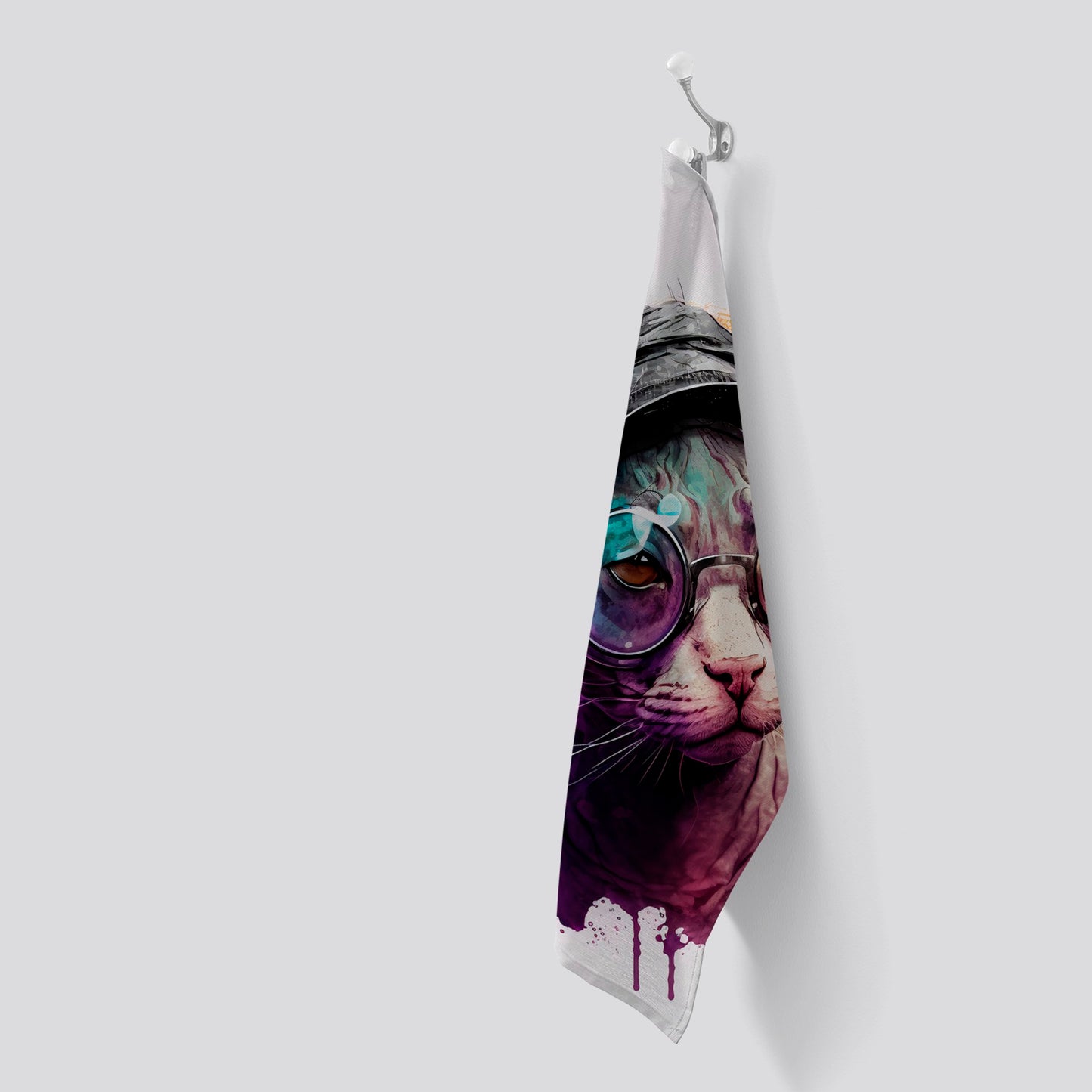 Cornish Rex With Glasses Splashart Tea Towel