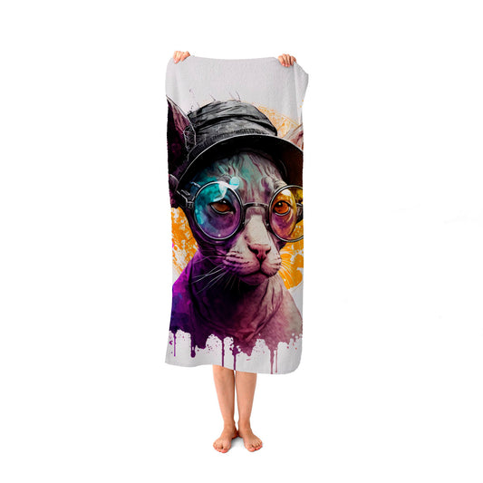 Cornish Rex With Glasses Splashart Beach Towel