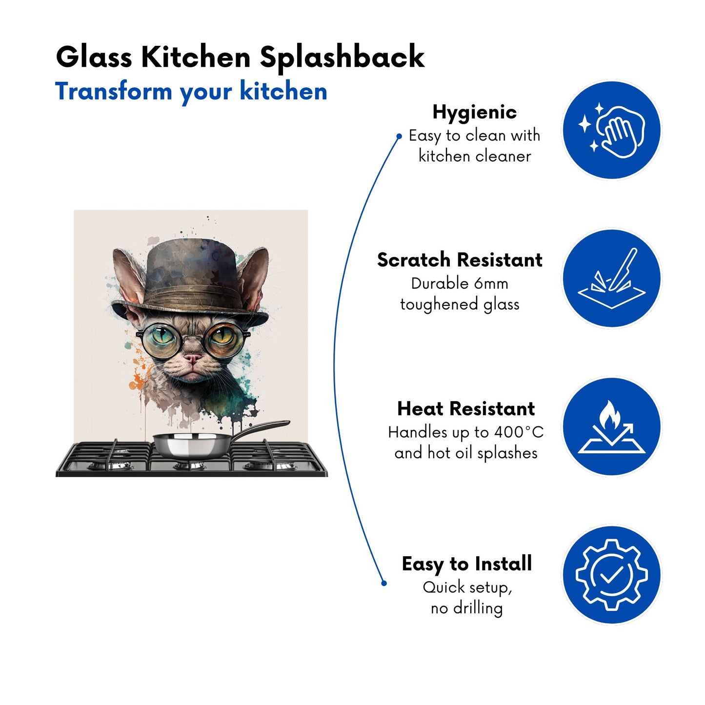 Devon Rex Cat With Glasses Splashart Kitchen Splashback