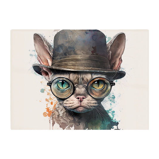 Devon Rex Cat With Glasses Splashart Chopping Board