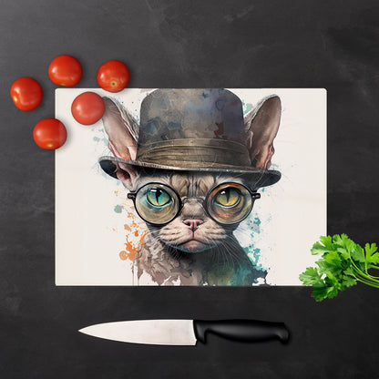 Devon Rex Cat With Glasses Splashart Chopping Board