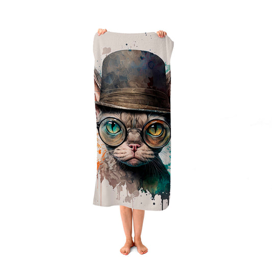 Devon Rex Cat With Glasses Splashart Beach Towel