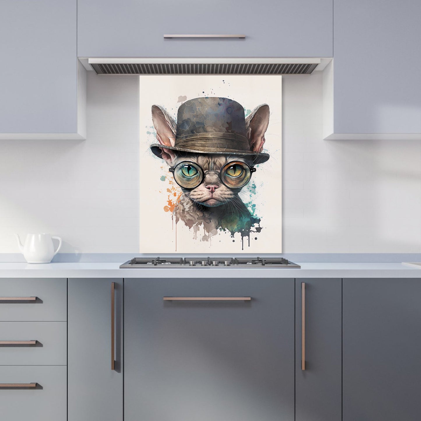 Devon Rex Cat With Glasses Splashart Kitchen Splashback