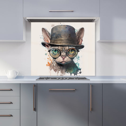 Devon Rex Cat With Glasses Splashart Kitchen Splashback
