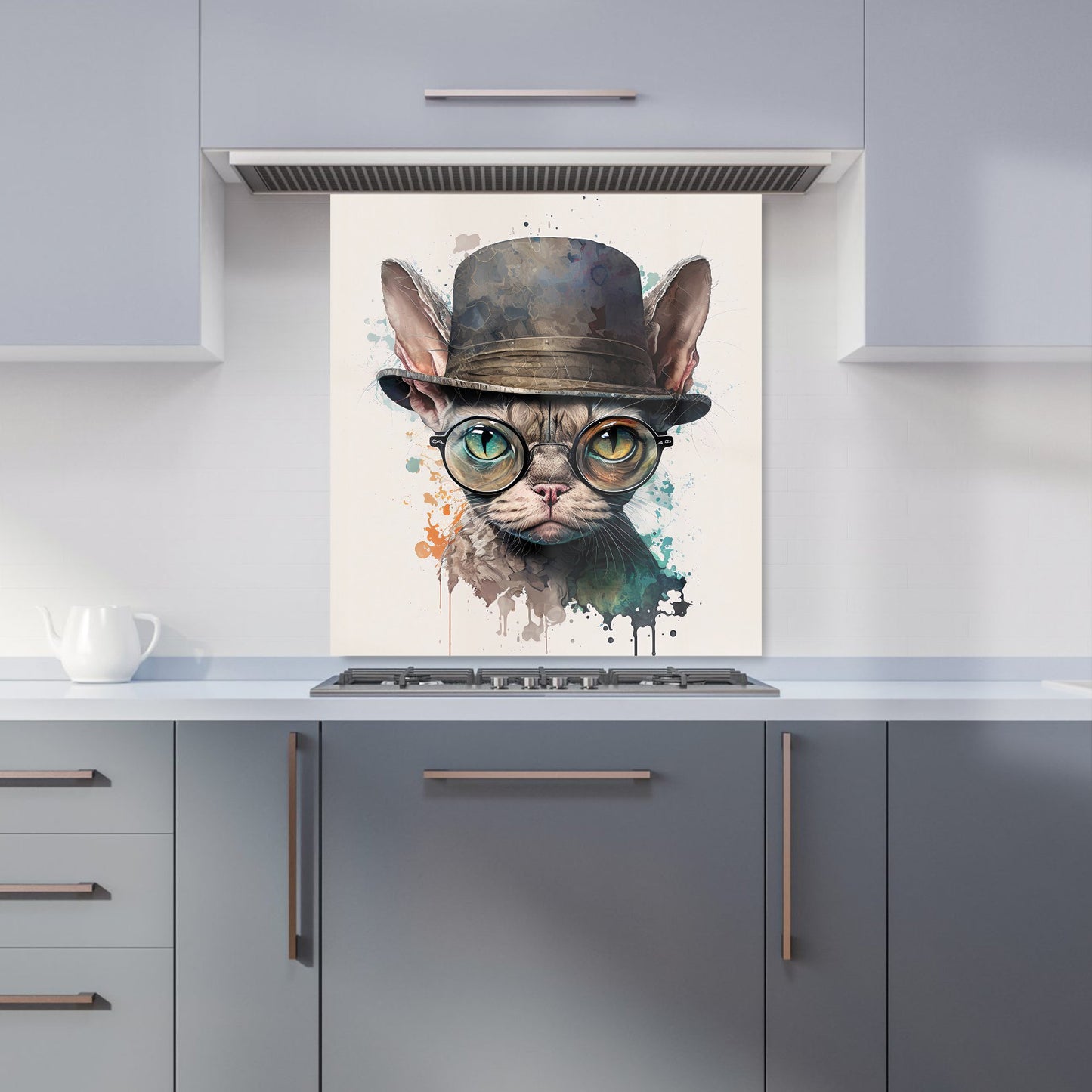 Devon Rex Cat With Glasses Splashart Kitchen Splashback