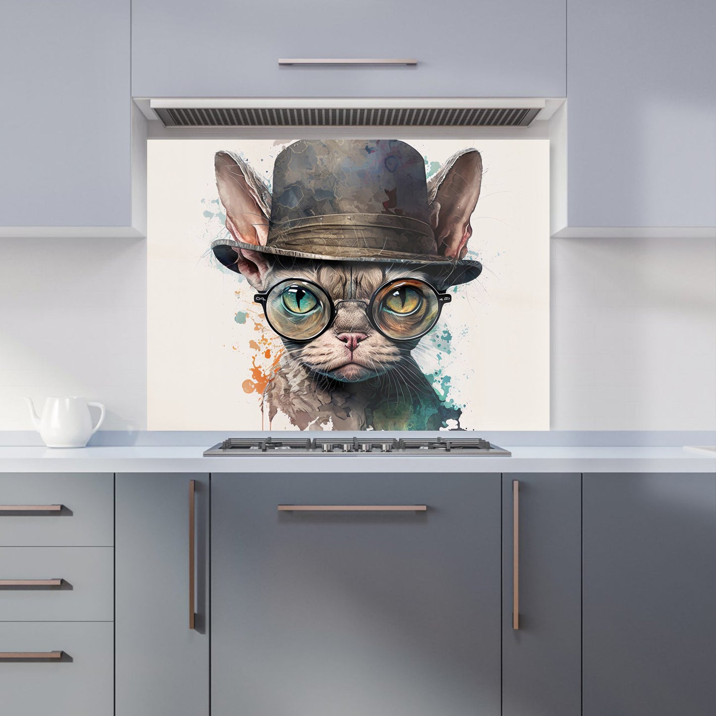 Devon Rex Cat With Glasses Splashart Kitchen Splashback