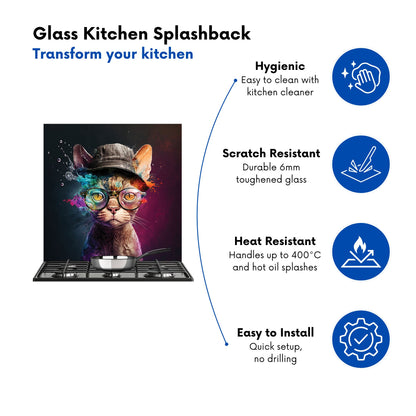 Devon Rex Cat With Hat Splashart Kitchen Splashback