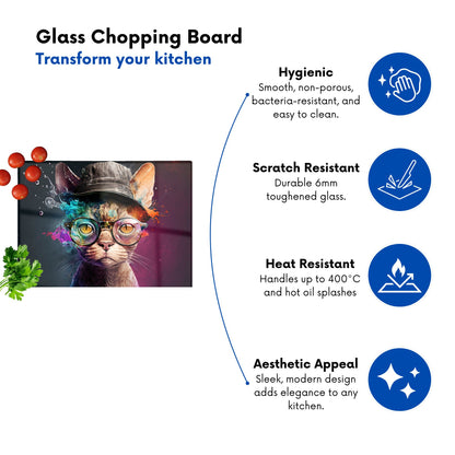 Devon Rex Cat With Hat Splashart Chopping Board