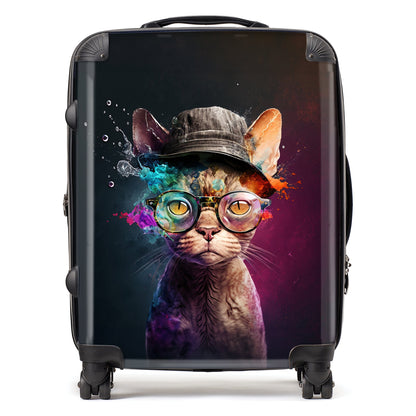 Devon Rex Cat With Hat Splashart Suitcase
