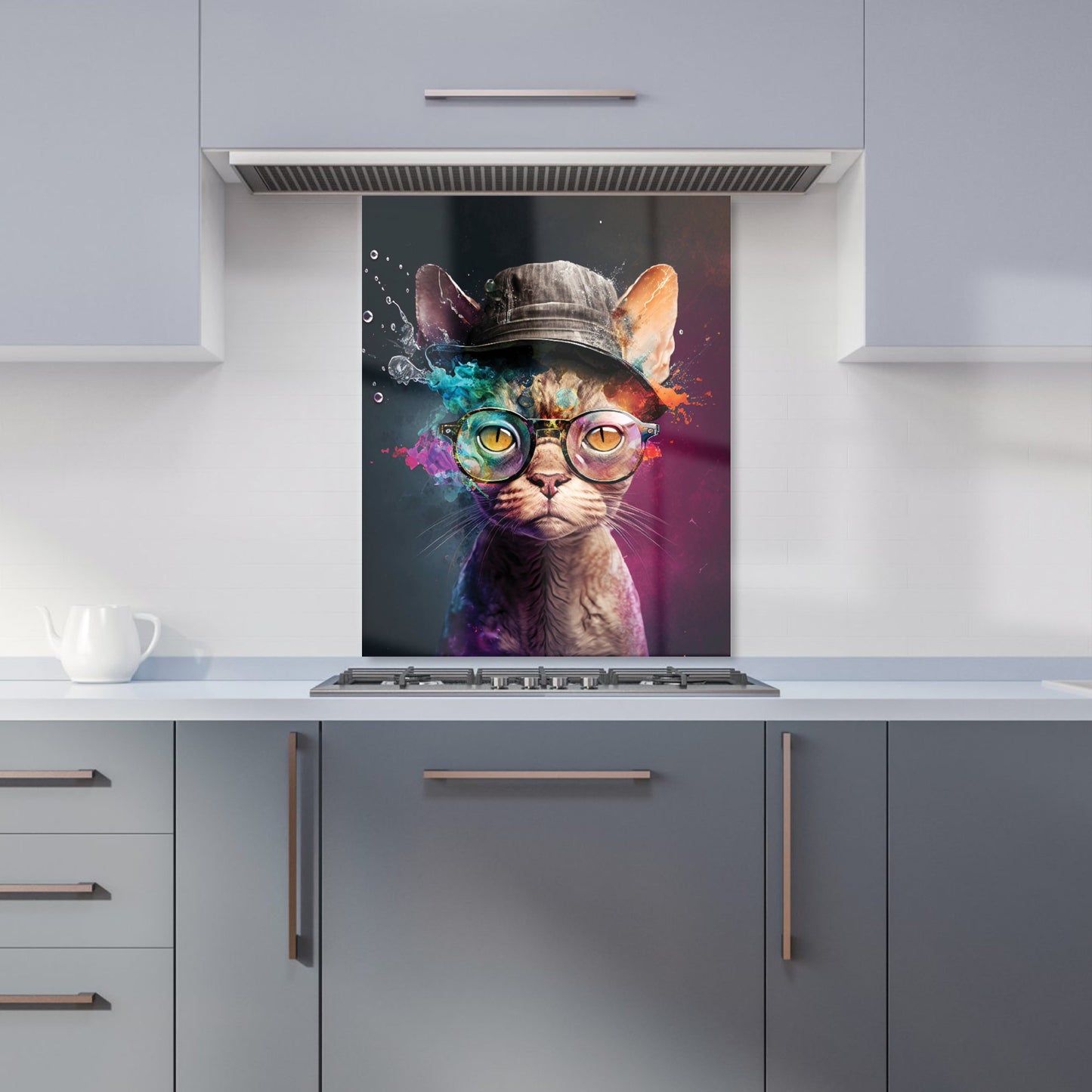 Devon Rex Cat With Hat Splashart Kitchen Splashback