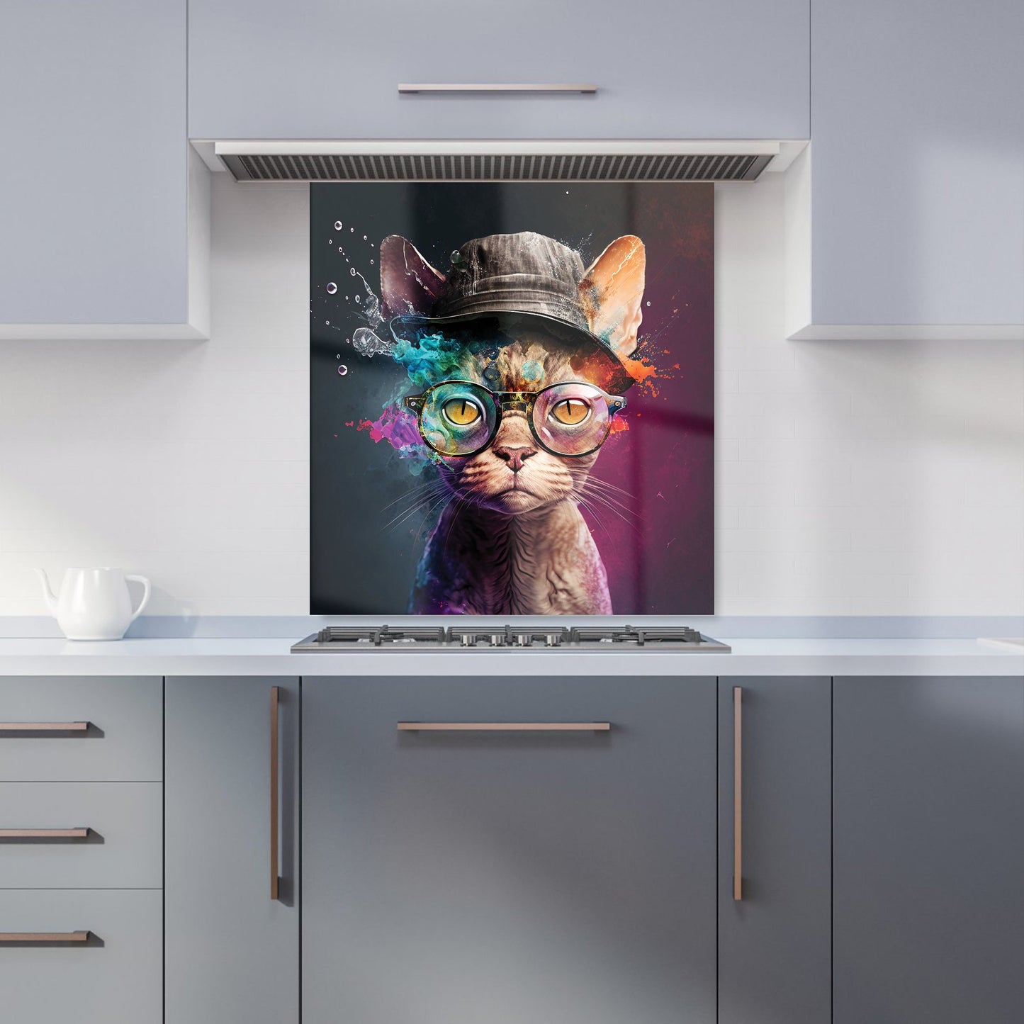 Devon Rex Cat With Hat Splashart Kitchen Splashback