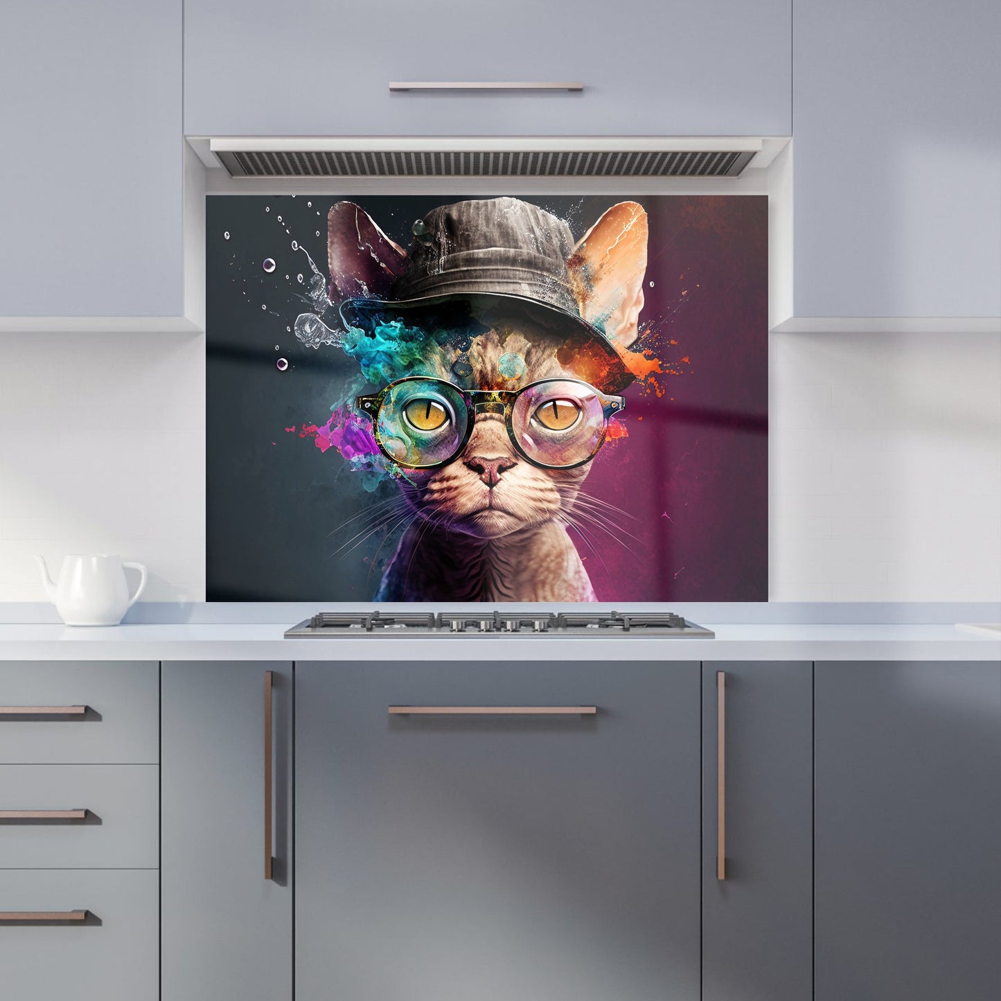 Devon Rex Cat With Hat Splashart Kitchen Splashback