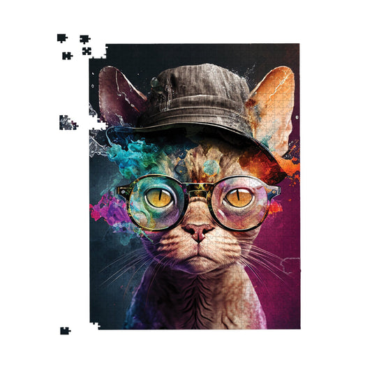 Devon Rex Cat With Hat Splashart Jigsaw Puzzle