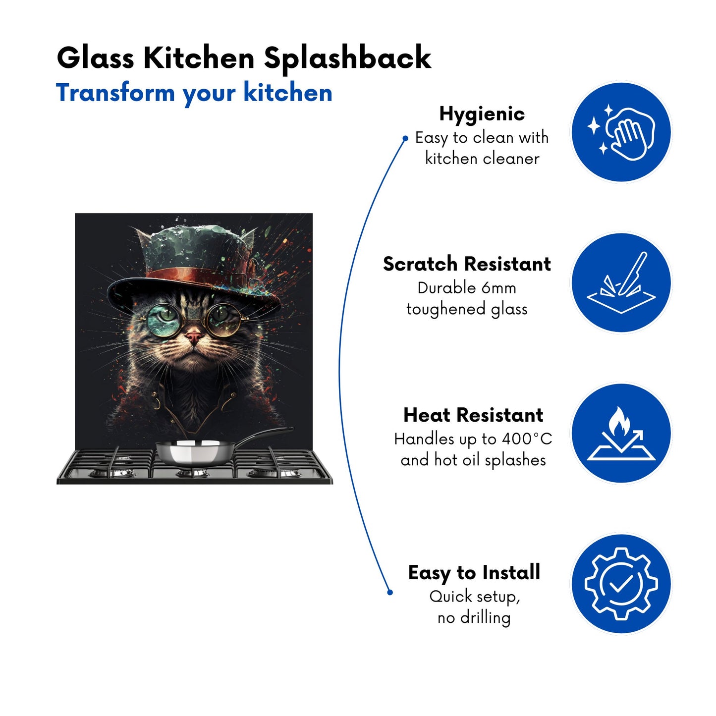 Cat With Glasses Splashart Kitchen Splashback