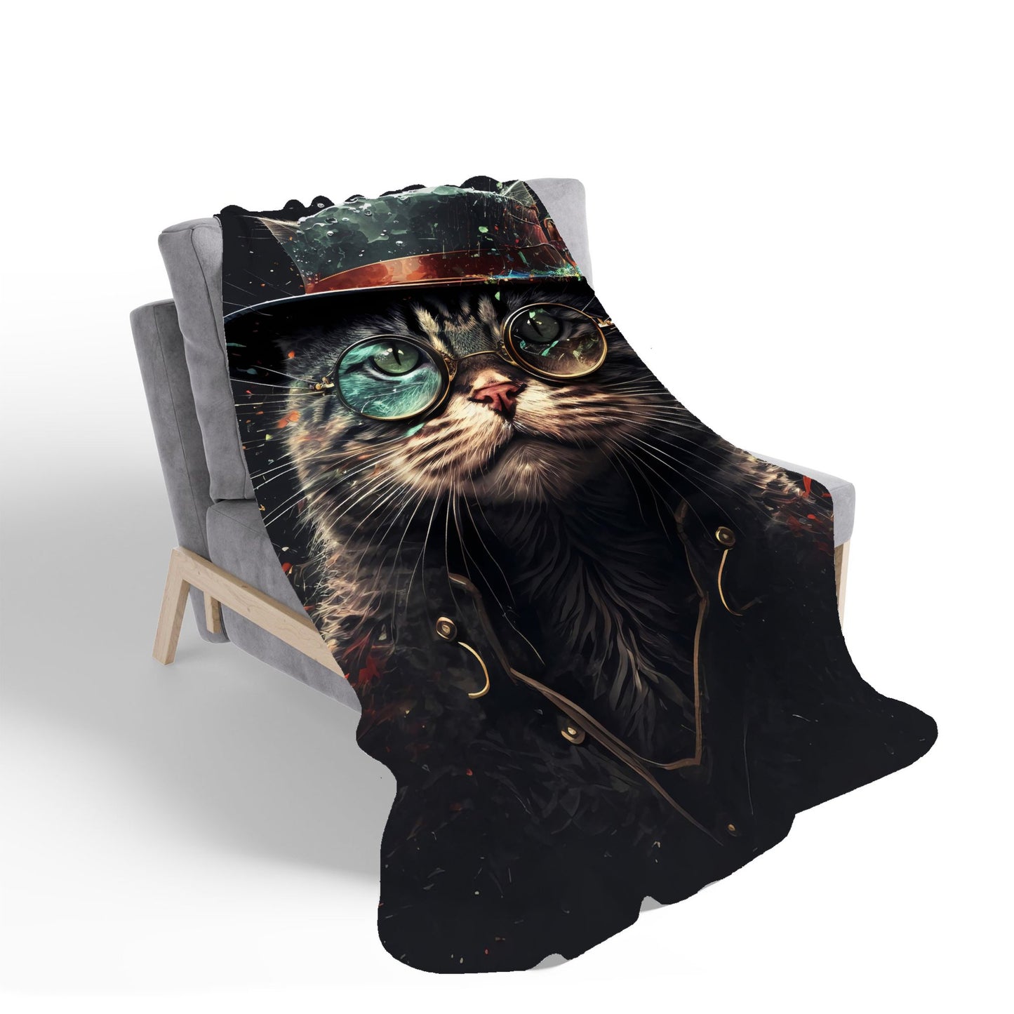 Cat With Glasses Splashart Sherpa Blanket