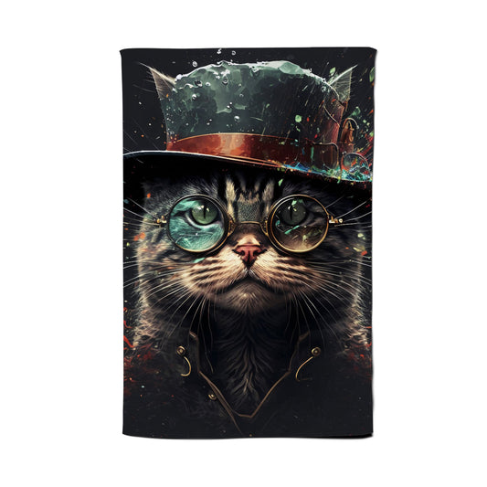 Cat With Glasses Splashart Tea Towel