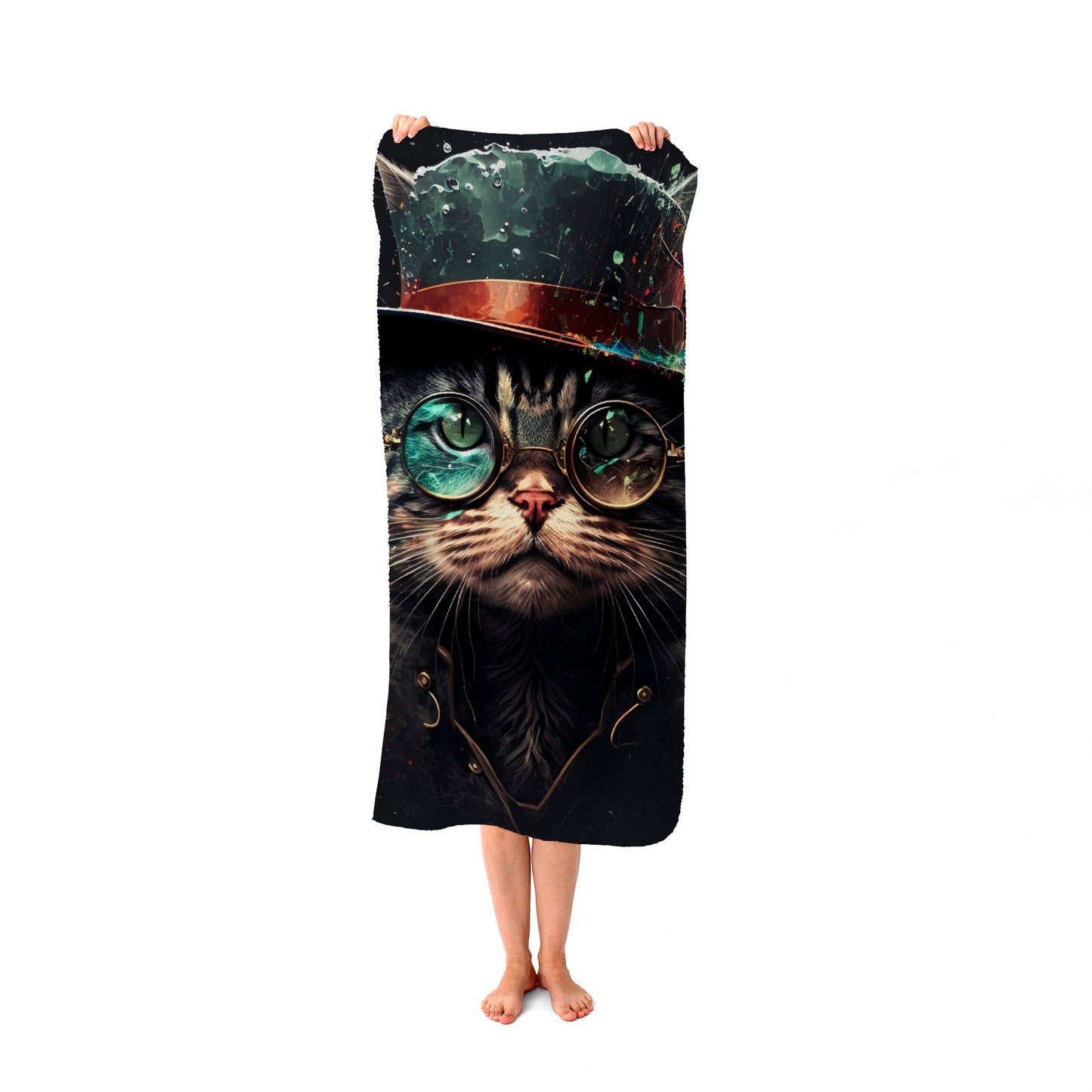 Cat With Glasses Splashart Beach Towel