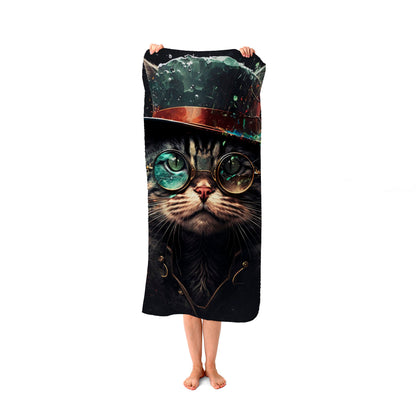 Cat With Glasses Splashart Beach Towel