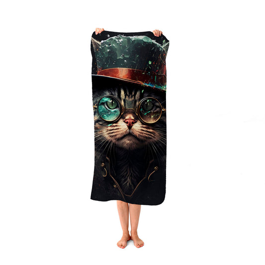Cat With Glasses Splashart Beach Towel