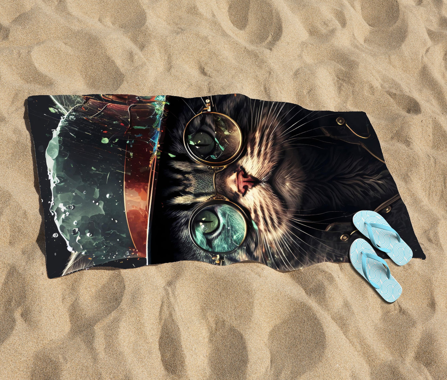 Cat With Glasses Splashart Beach Towel