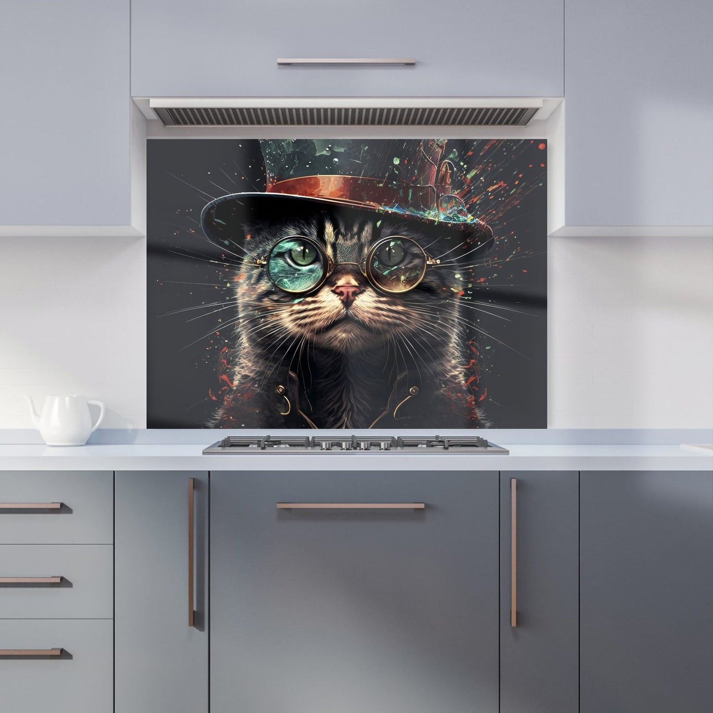 Cat With Glasses Splashart Kitchen Splashback