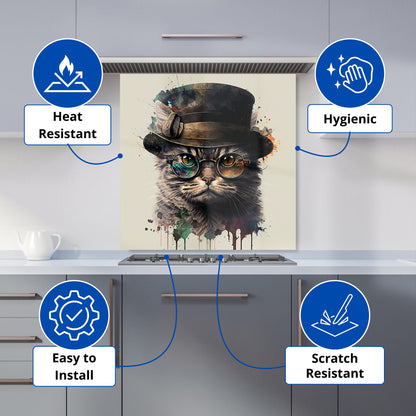 Cat With Glasses And Hat Splashart Kitchen Splashback