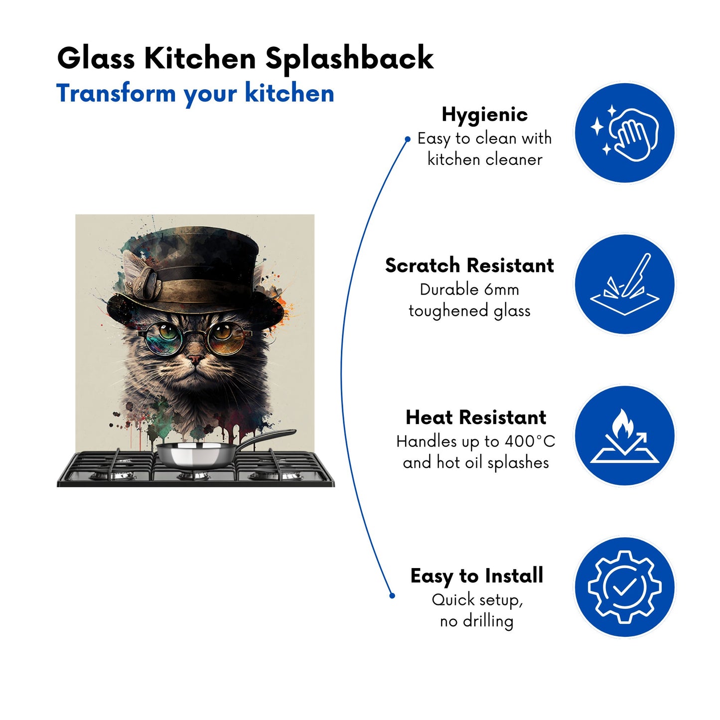 Cat With Glasses And Hat Splashart Kitchen Splashback