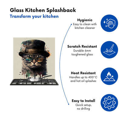 Cat With Glasses And Hat Splashart Kitchen Splashback
