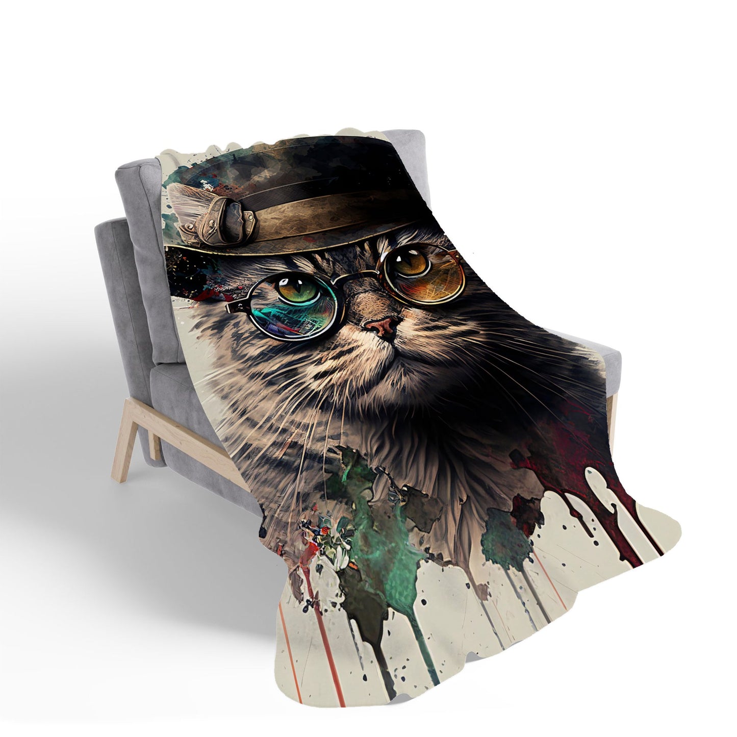 Cat With Glasses And Hat Splashart Sherpa Blanket