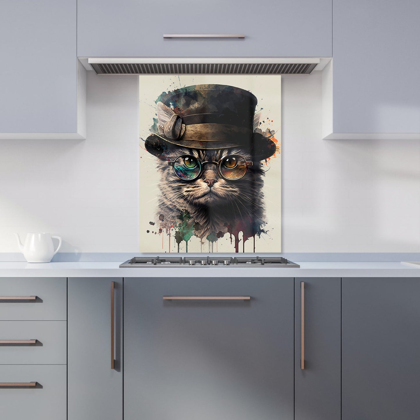 Cat With Glasses And Hat Splashart Kitchen Splashback