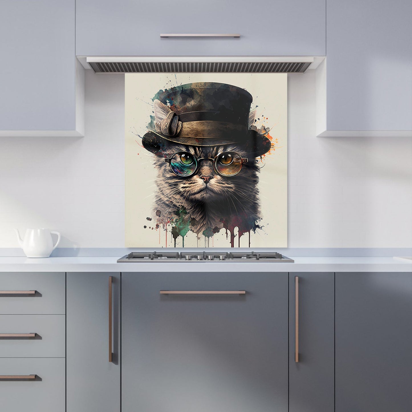 Cat With Glasses And Hat Splashart Kitchen Splashback